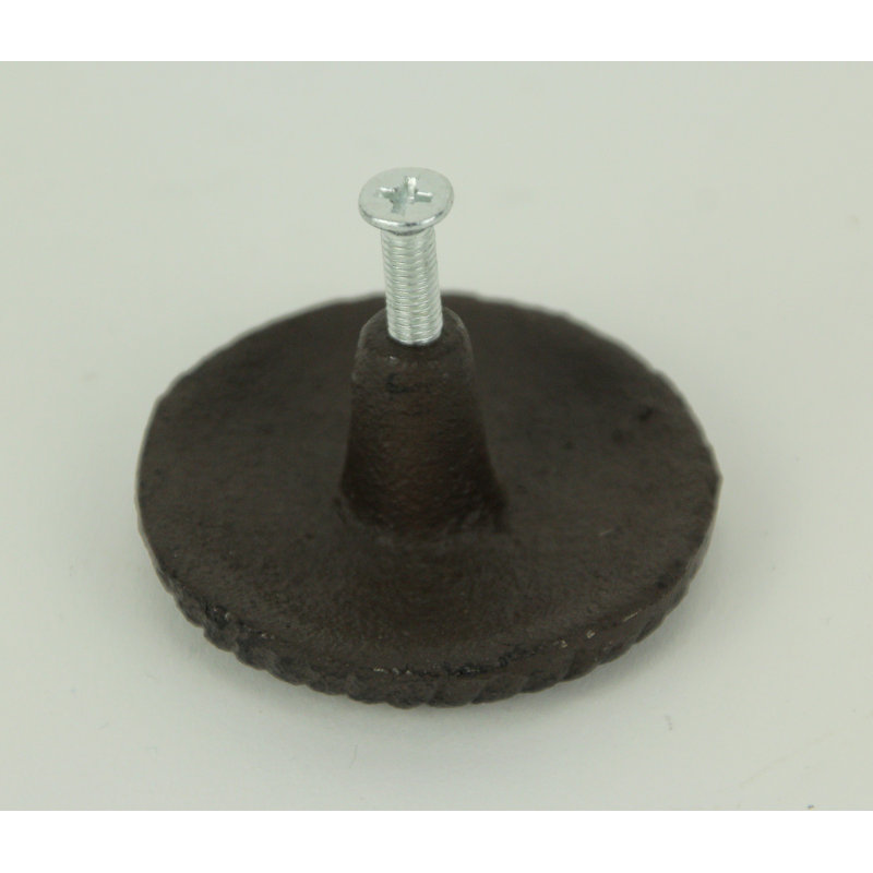 Distressed Brown Cast Iron Fleur De Lis Round Knob Set of 12