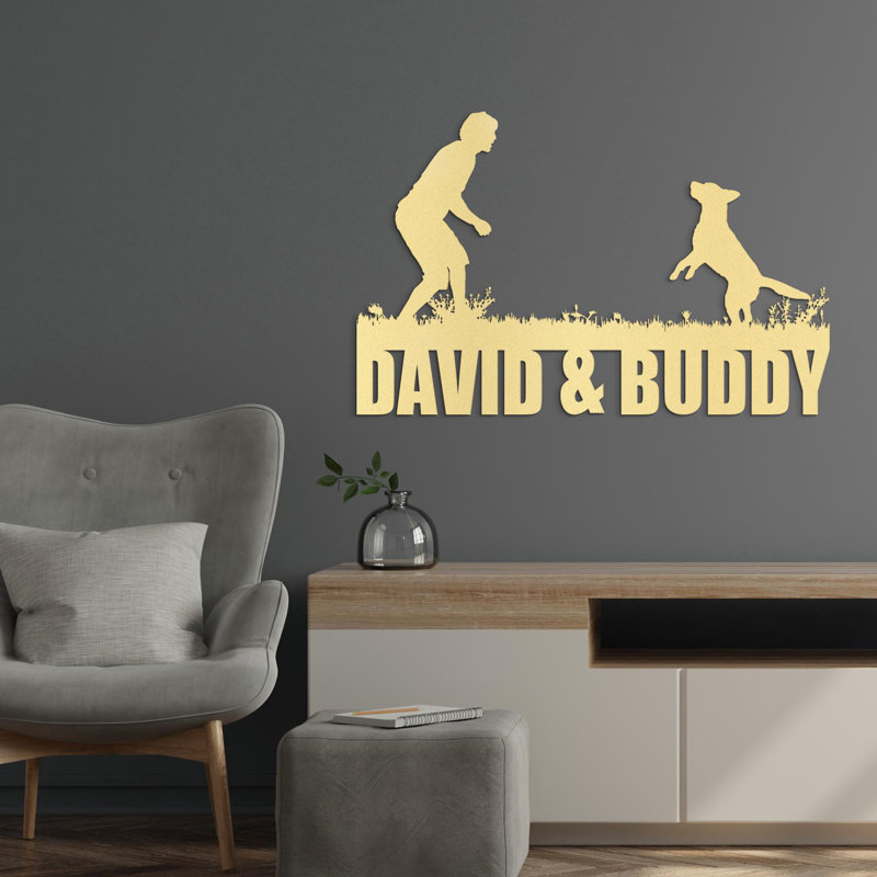 Man and Dog Metal Sign with Names, Dog Lover Wall Decor, Pet Memorial Gift, Unique Wall Art for Dog Owner, Home Decor, Yes