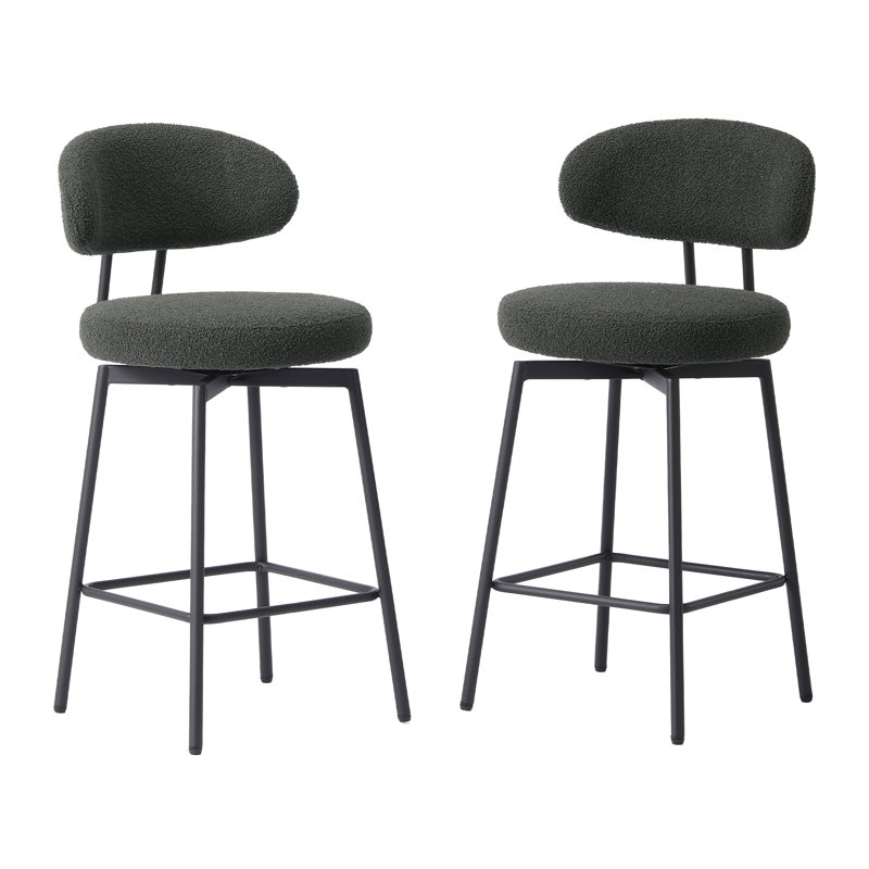 Bayville 27" Faux Shearling Fabric Upholstered Swivel Counter Stool (Set Of 2), Charcoal Gray