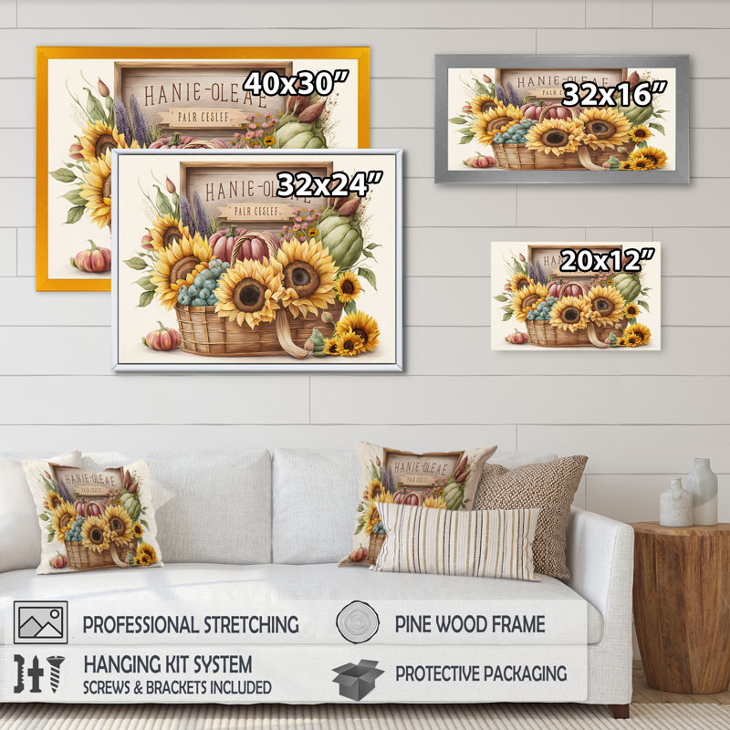 «Flowers and Fruit in Basket I», reproduction sur toile, H 30 po x l 40 po x P 1,5 po, Cadre flottant noir