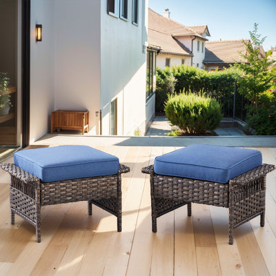 Repose-pieds en osier d'extérieur avec coussin doux 2 pièces Emilka