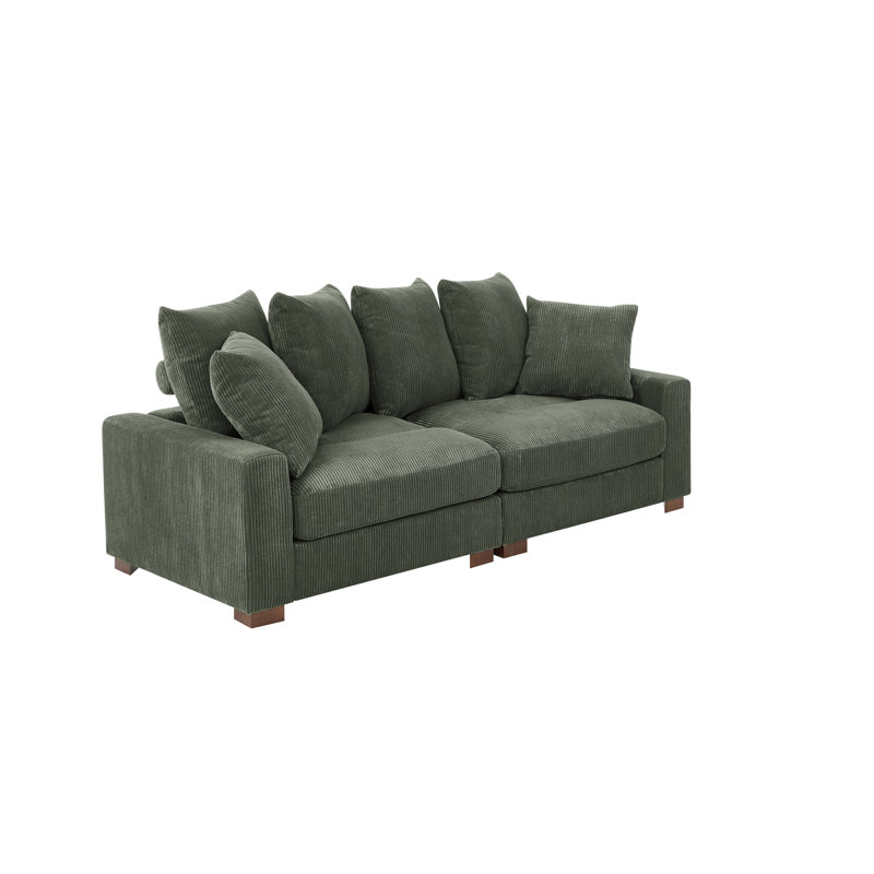 86" Upholstered Corduroy Sofa With Solid Wood Legs, Green
