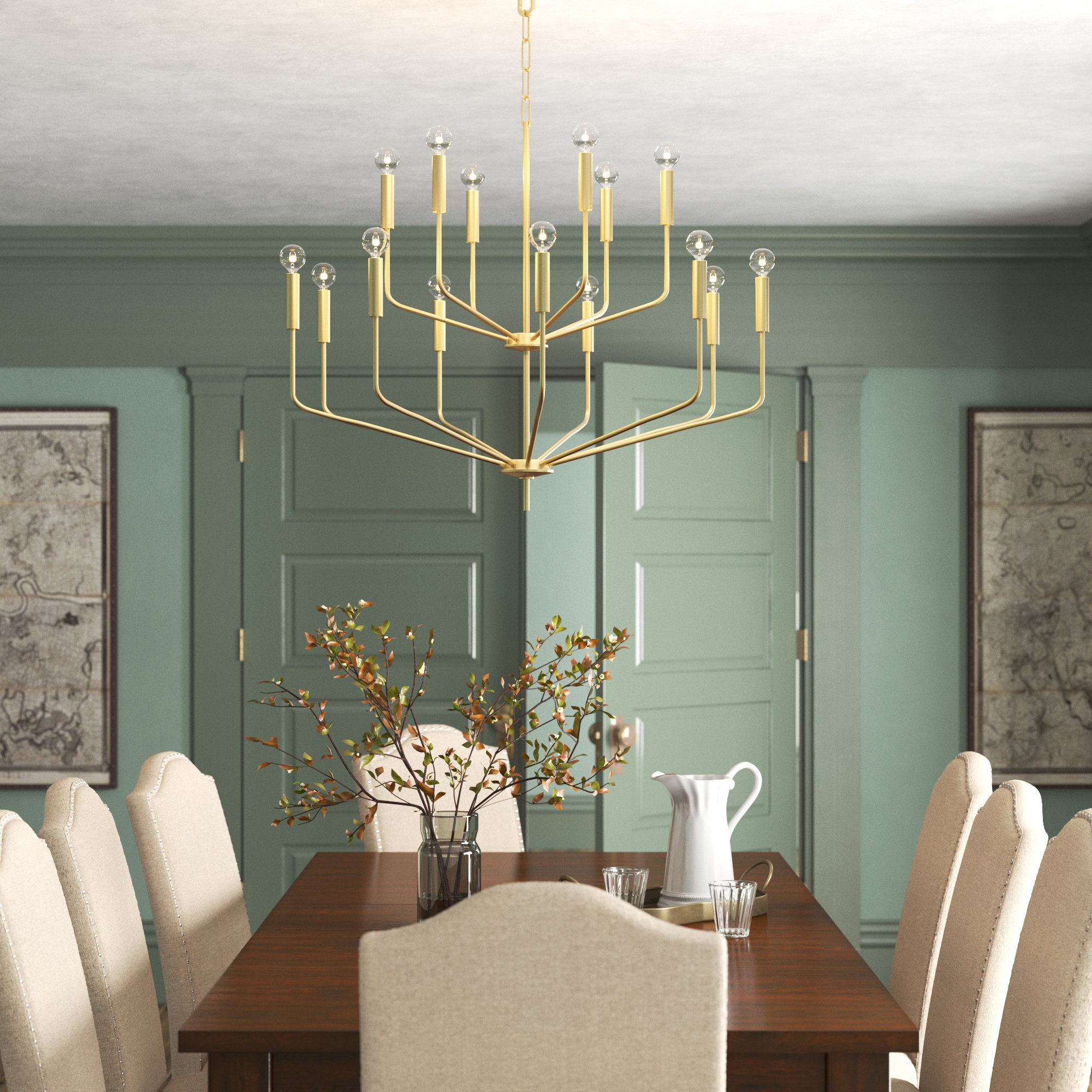 15 - Light Tiered Chandelier, Aged Brass