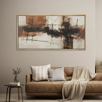 «Warm Earth-Tone Abstract Brushstroke Landscape Fusion - Large encadrée, reproduction d'art sur toile encadrée