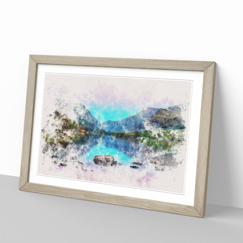 Padarn Lake in Snowdonia Wales - Picture Frame Painting on MDF, Oak Framed, 27cm H x 36cm W x 2cm D