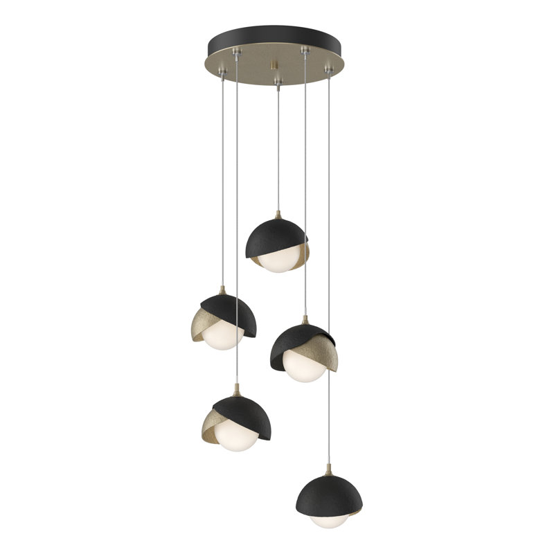 Brooklyn 5 - Light Cluster Geometric Pendant, Modern Brass, Standard: 15" to 80", Vintage Platinum