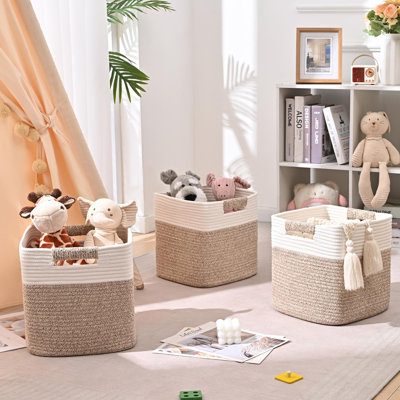 Cubes de rangement de 11 pouces, 3 paniers de rangement cubiques pour l'organisation, paniers tissés en corde de coton pour tablettes, salle de bain, chambre d'enfant, placards, chambre de bébé