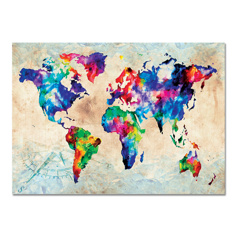 Longshore Tides - QUADRO SU VETRO ACRILICO PLEXI - WORLD MAP COLOR - MAPPA DEL MONDO A COLORI - 100X70CM