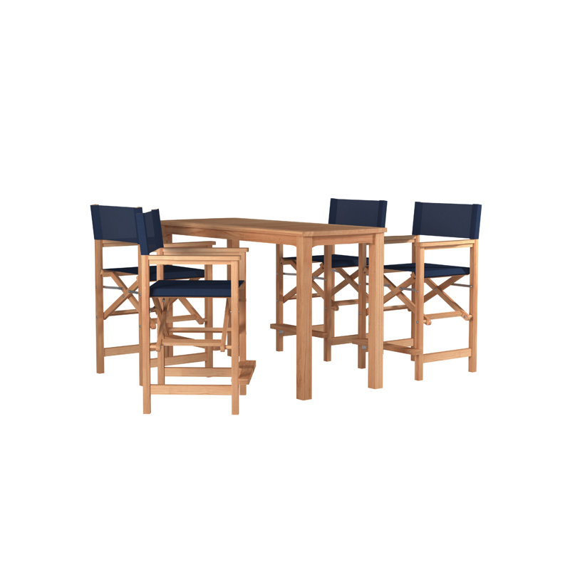 Capetown Teak Counter Height Directors Chair, Navy Blue, 41"H