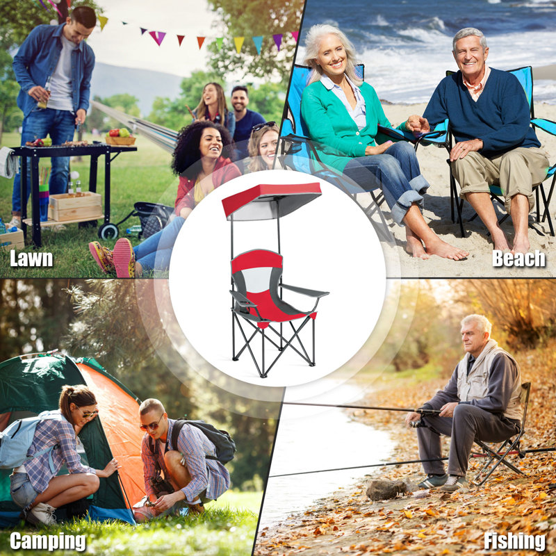 Daddario Folding Camping Chair, Red/Grey