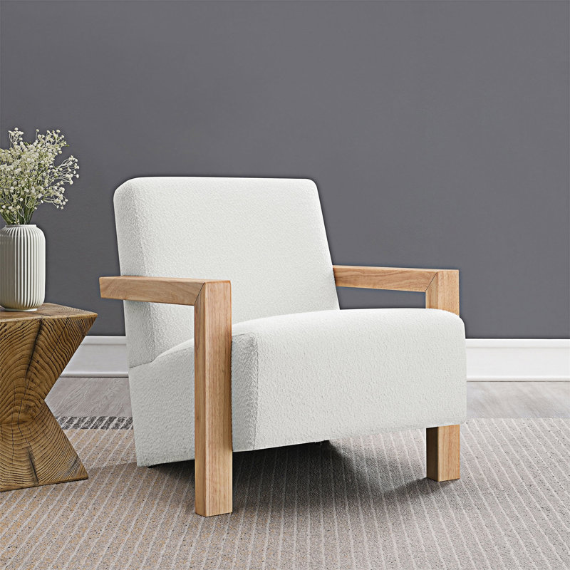 Chaise d'appoint rembourrée, Tissu ivoire, Bois naturel