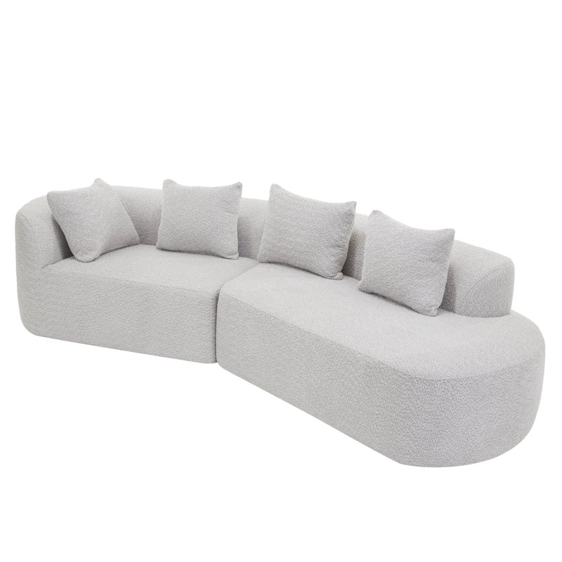 Lunford 116" Modern Curved Compression Sectional Sofa With Back Pillows, Wheat Polyester