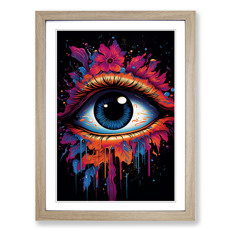 Eye - Single Picture Frame Print on Wood, Oak Framed, 64cm H x 46cm W