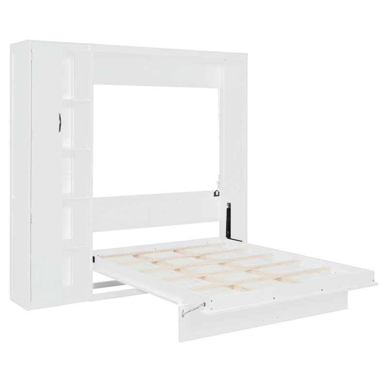 Lit escamotable mural avec tablettes Murphy, Lit double, Blanc