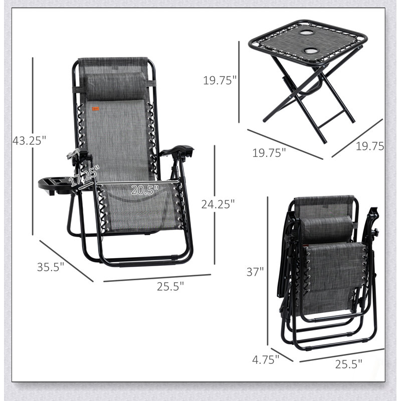 Ensemble de fauteuils zéro gravité avec table d'appoint Outsunny