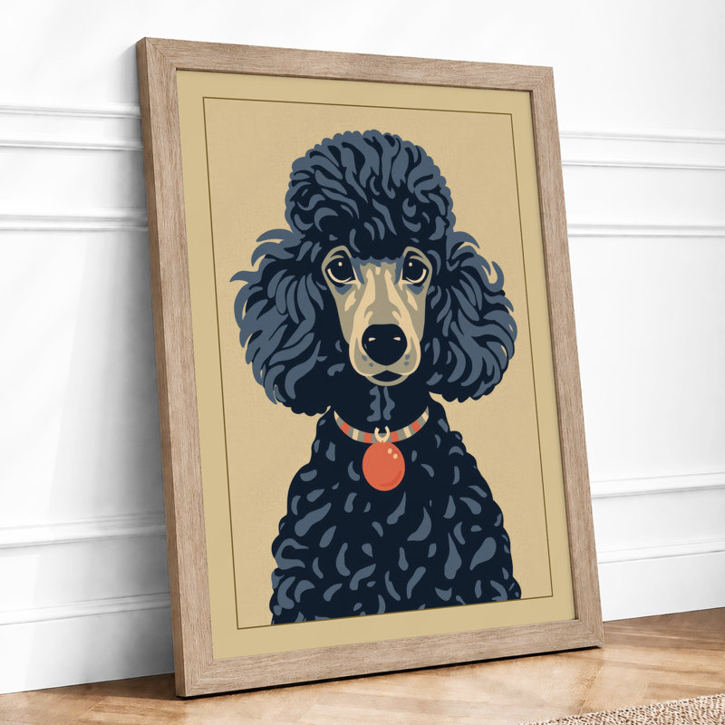 Dignified Poodle Portrait Modern - Framed Print, A4 - 29.7 x 21.0 cm, Oak