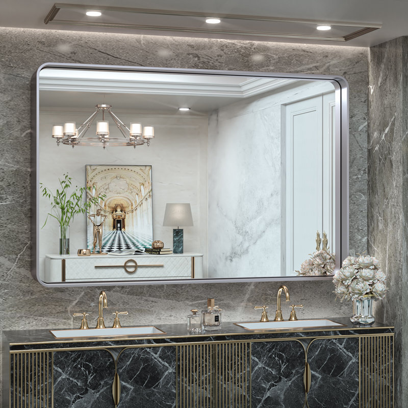 Brayner Bathroom Vanity Mirror Metal Wall Mirror Accent Mirror, Silver, 36" x 55"