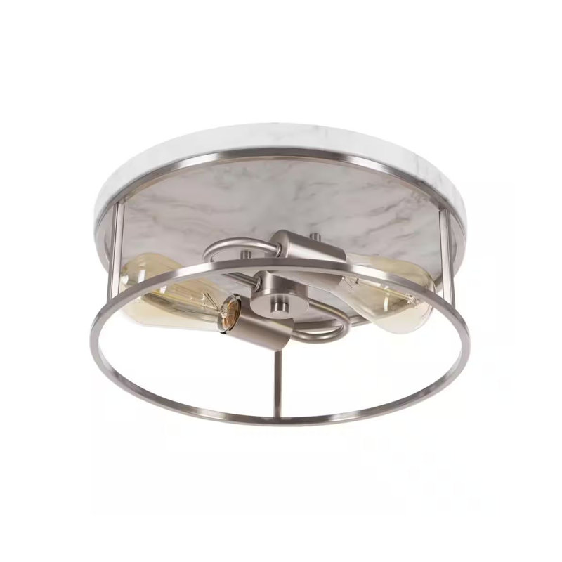 Durrell Rustic Farmhouse 13" Brushed Nickel Flush Mount with Open-Cage Design