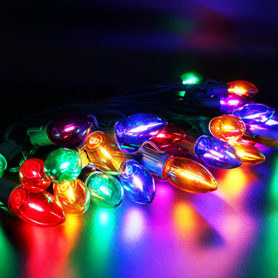 Karrena Electric 45FT 30-Light C9 LED Christmas String Lights with Clips & 7.5'' Ground Stakes, Multicolor