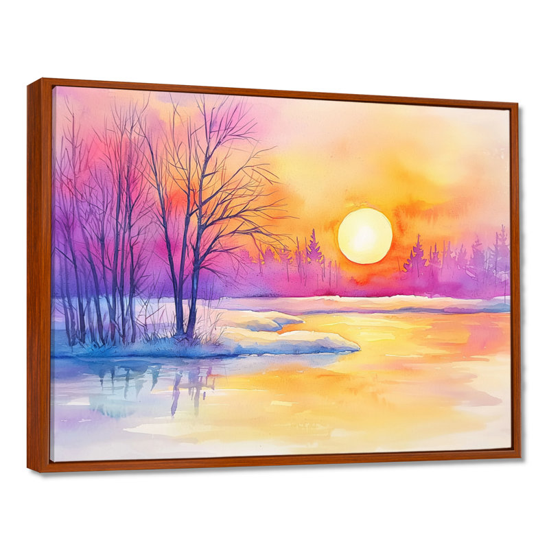 «Winter Lake Sunset In Alaska I - Winter Landscape», reproduction sur toile, H 12 po x l 20 po, Brun