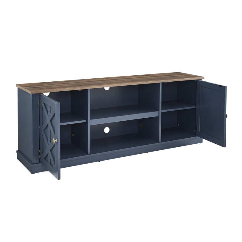 Meuble télé pour téléviseur de 70 po ou moins Beatrix, Noyer / Bleu, L 64 po