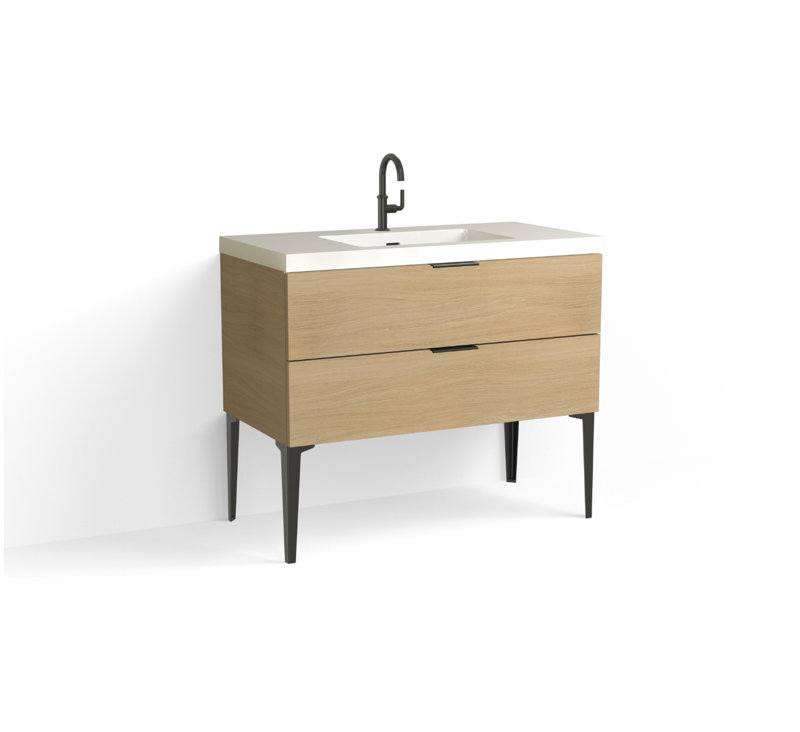 Avila 42" W Freestanding Single Bathroom Vanity with Dean Leg, Glossy White/Single, Biondo, Matte Black