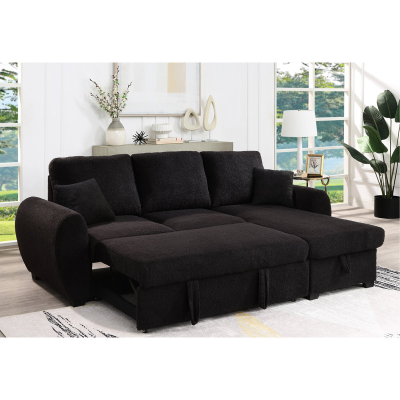 95"W Teddy Fleece Reversible Sleeper Sectional Sofa With Storage Chaise