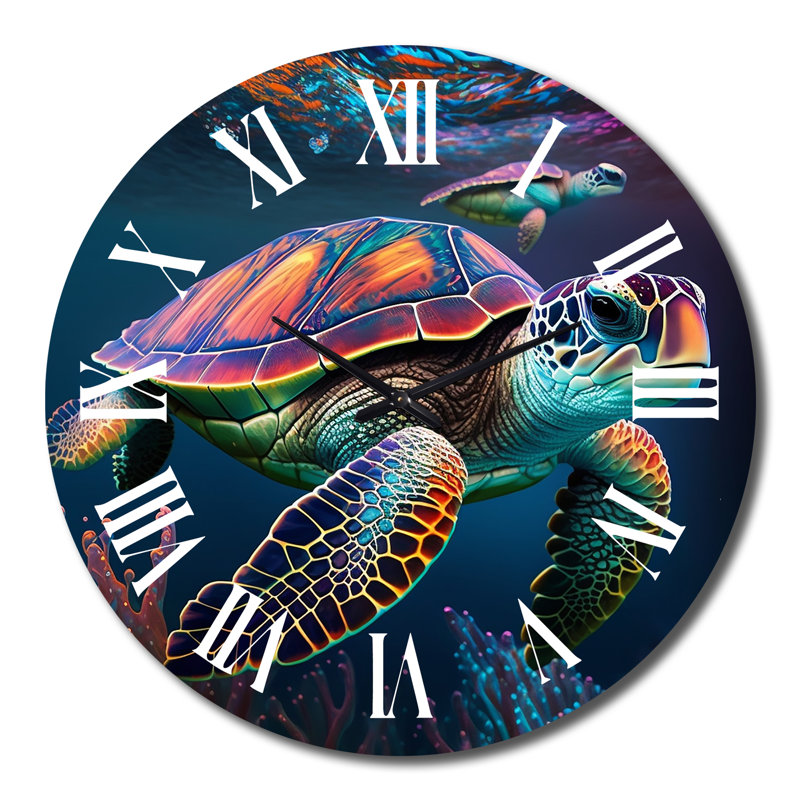 Horloge murale colorée en forme de tortue de mer I, Très grand