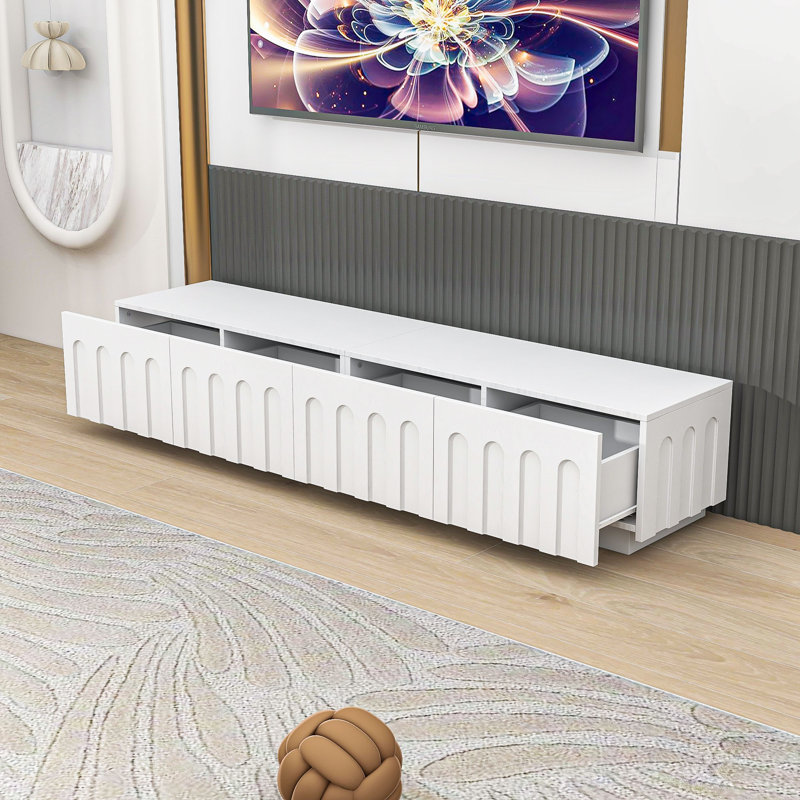 Modern TV Stand with 4 Drawers, Arched Front Design, White