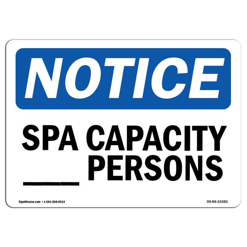 Avis de l'OSHA - AVIS Capacité de spa personnalisée - Panneau «personne»