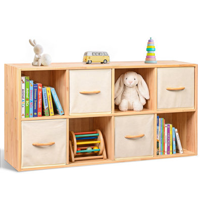 Organisateur de rangement à 8 cubes avec 4 bacs de rangement, bibliothèque pour enfants et rangement pour jouets avec panneaux arrière amovibles, convient pour la salle de jeux des enfants et la maternelle.
