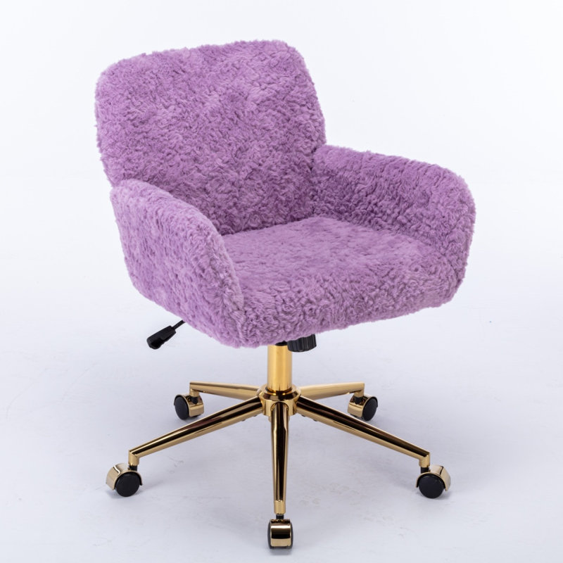 Chaise de bureau, chaise de bureau en poils de lapin artificiel avec base en métal, chaise de bureau pivotante réglable, chaise de coiffeuse