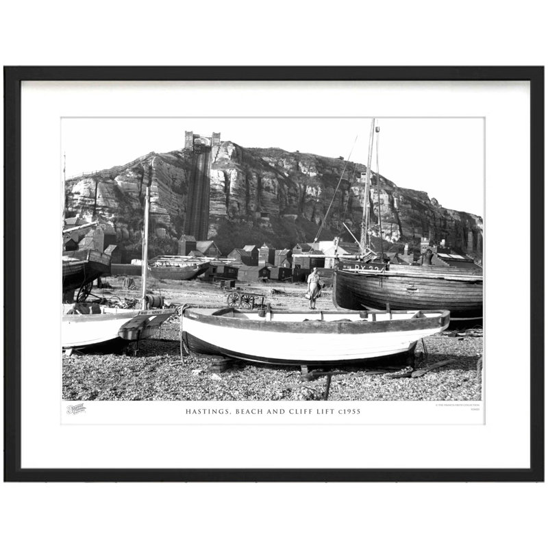 Hastings, Beach And Cliff Lift C1955 by Francis Frith - Single Picture Frame Print, 60cm H x 80cm W x 2.3cm D, Black/White