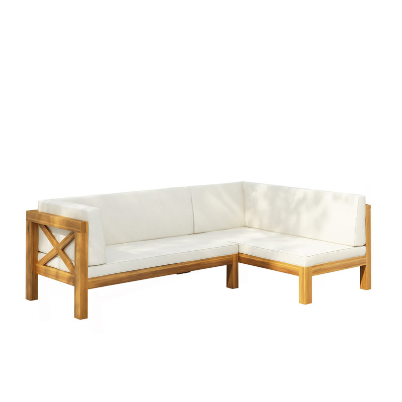 Patio X-Back Left Corner Bench Of Set 2, Beige, Beige, Teak