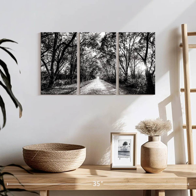 Ensemble de 3 pièces sur toile Trees BW Forest Path, H 12 po x l 26 po x P 1 po