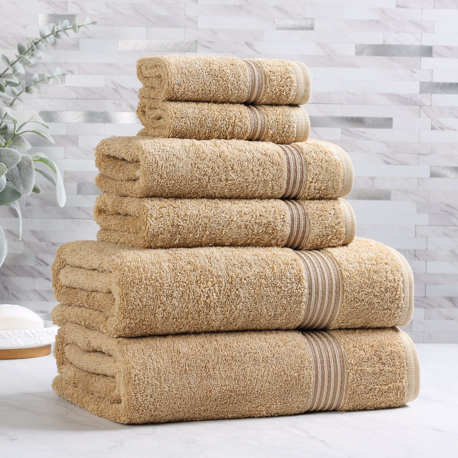 Oleg 6-Piece Egyptian Cotton Towel Set, Toast