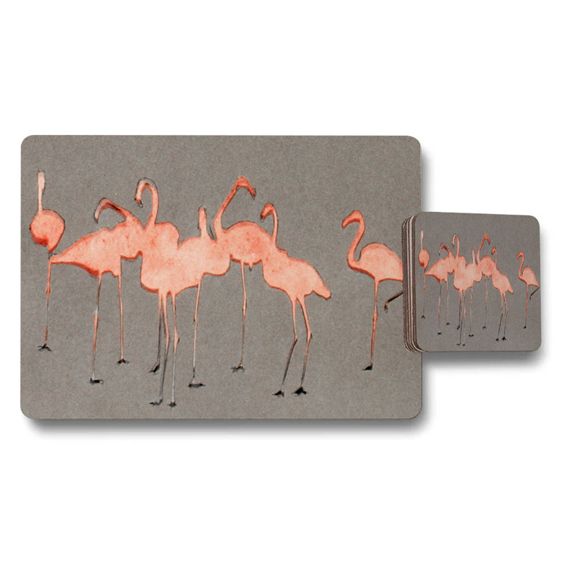 Flamingo Placemats and Coasters Set Pink Bird Design