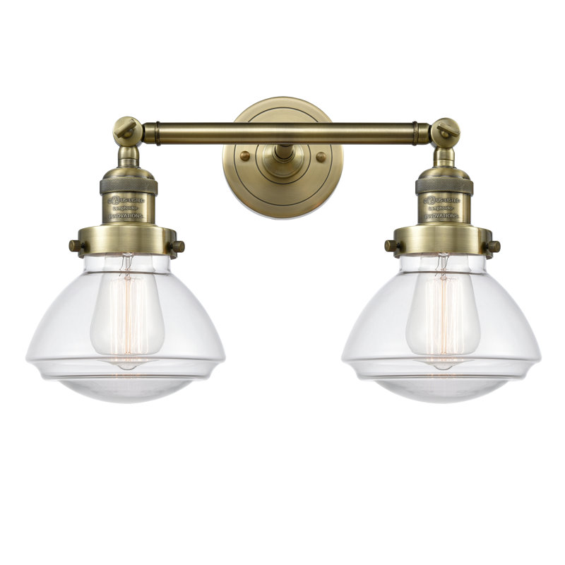 Éclairage pour salle de bain 2 lumières Chesterville, Ampoule incandescente rétro de 60 watts, Transparent, Laiton antique