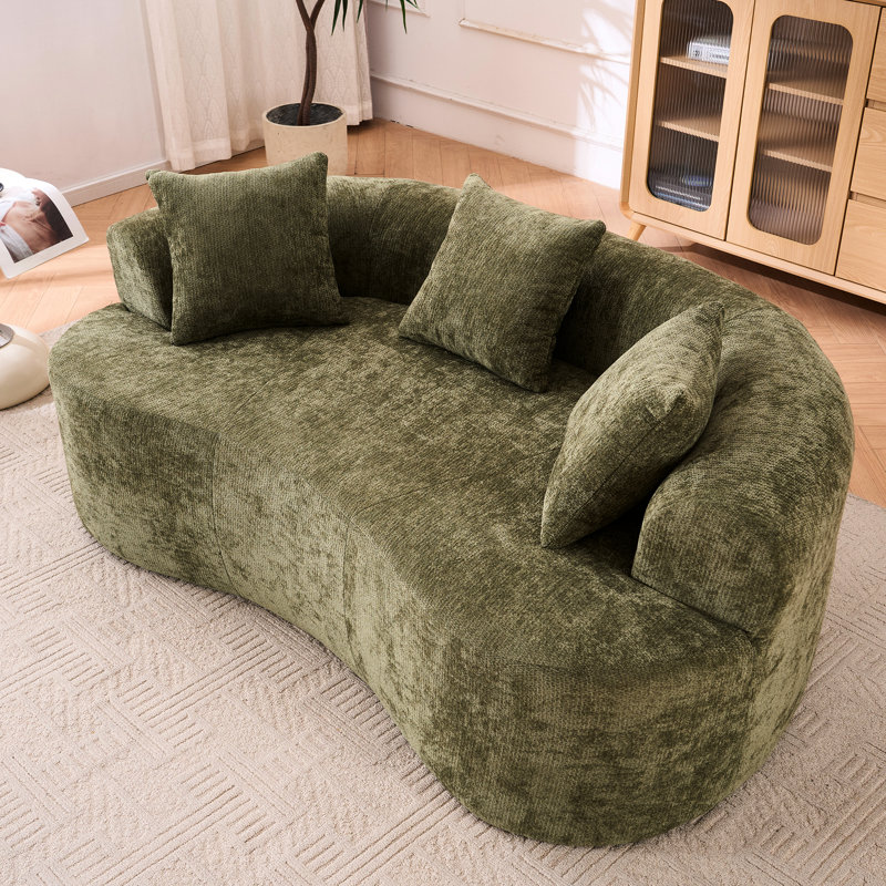 Modern Foam Sofas, Crescent Shape Design, Green Chenille Sofa For Home Setup