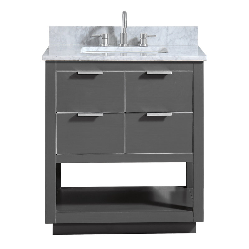 Allie 31" Single Bathroom Vanity Set, Carrera White Marble/Silver, Twilight Gray