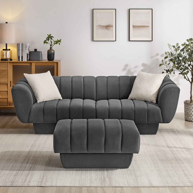 Charlotte 224Cm Velvet Rolled Arms Chesterfield Sofa, Grey Velvet