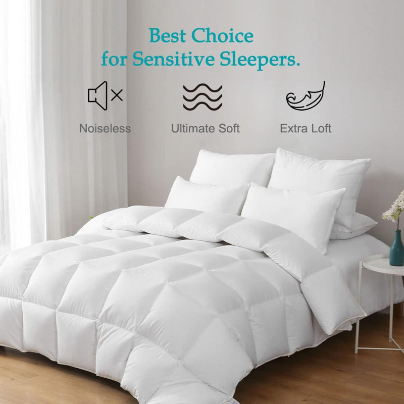 All Season Goose Down Feather Comforter Luxury Duvet Insert, King Down Comforter