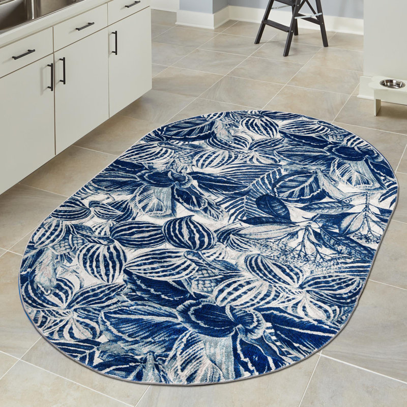 Tapis bleu marine à tissage unique, Ovale 5 pi 3 po x 7 pi 10 po