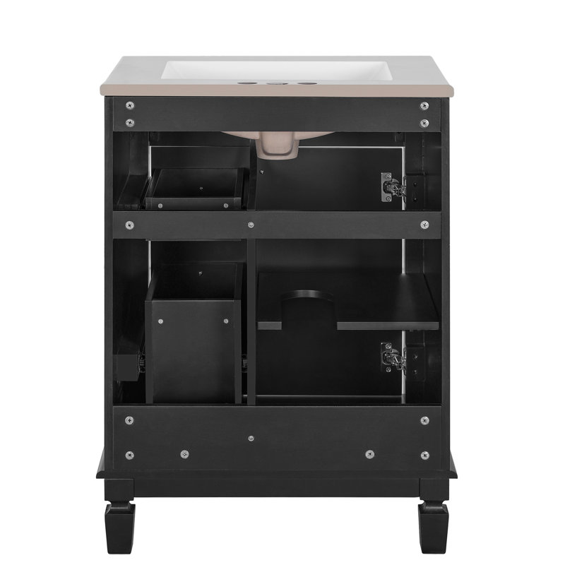 Meuble-lavabo élégant 24 po avec comptoir en céramique, Noir