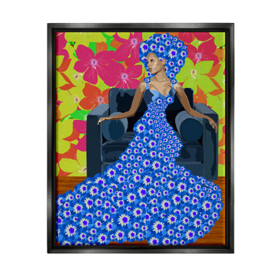 «Woman In Blue Retro Floral» par Lynnda Rakos, impression