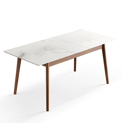 Solid Wood Extendable Dining Table, 1.2 - 1.5m, Walnut Finish, White Slate, Chic & Slate Table: Oak, For 6 8 Guests, Safe Stylish
