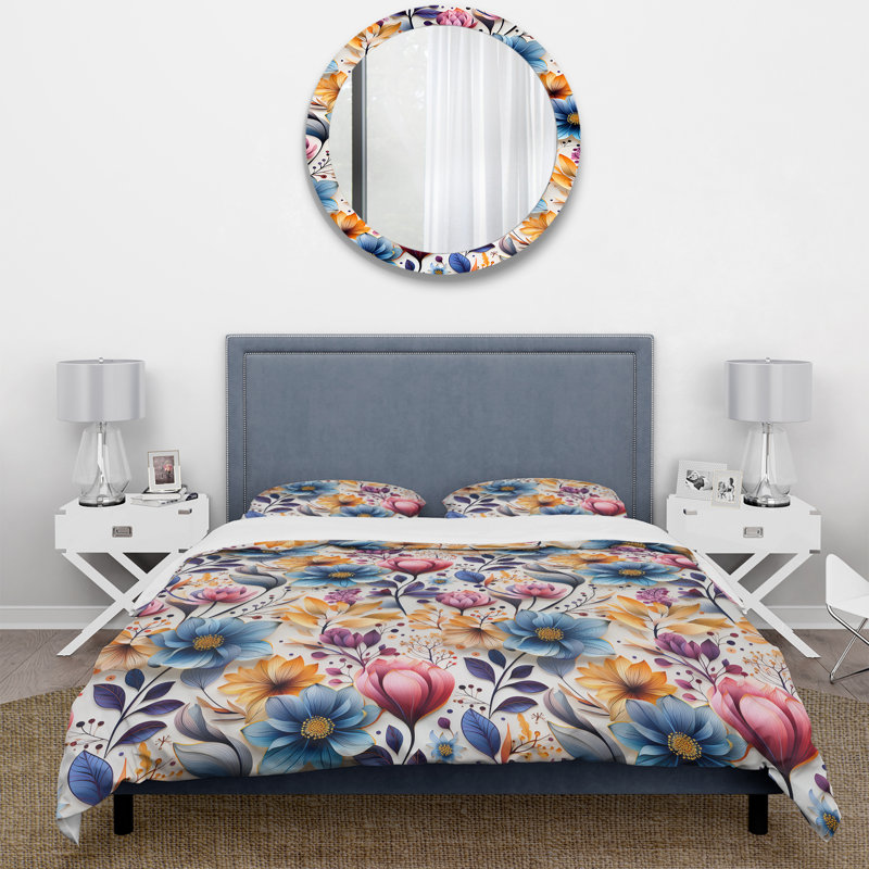 Ensemble de housse de couette Watercolor Pastel Dreams Garden I, Housse de couette pour grand lit et 2 taies décor