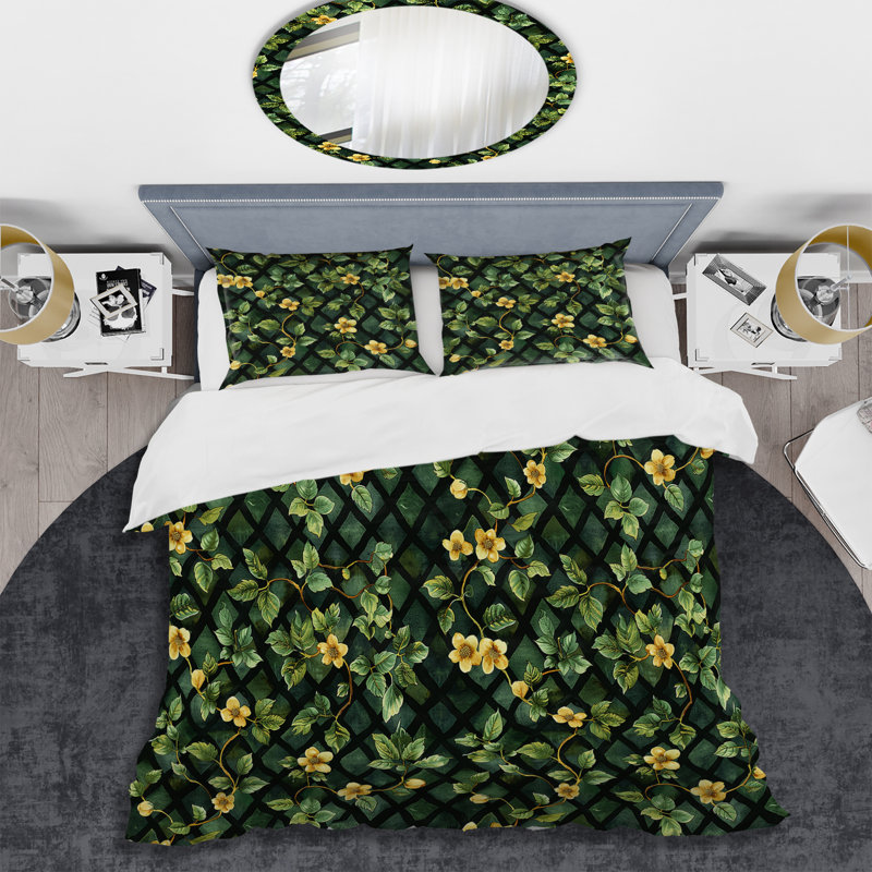 Ensemble de housse de couette moderne Black Green Vines II, Housse de couette très grand et 2 très grandes t