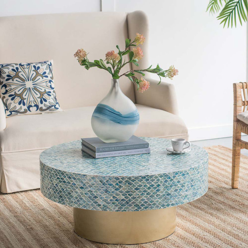 Table basse à piédestal Zaida, Bleu