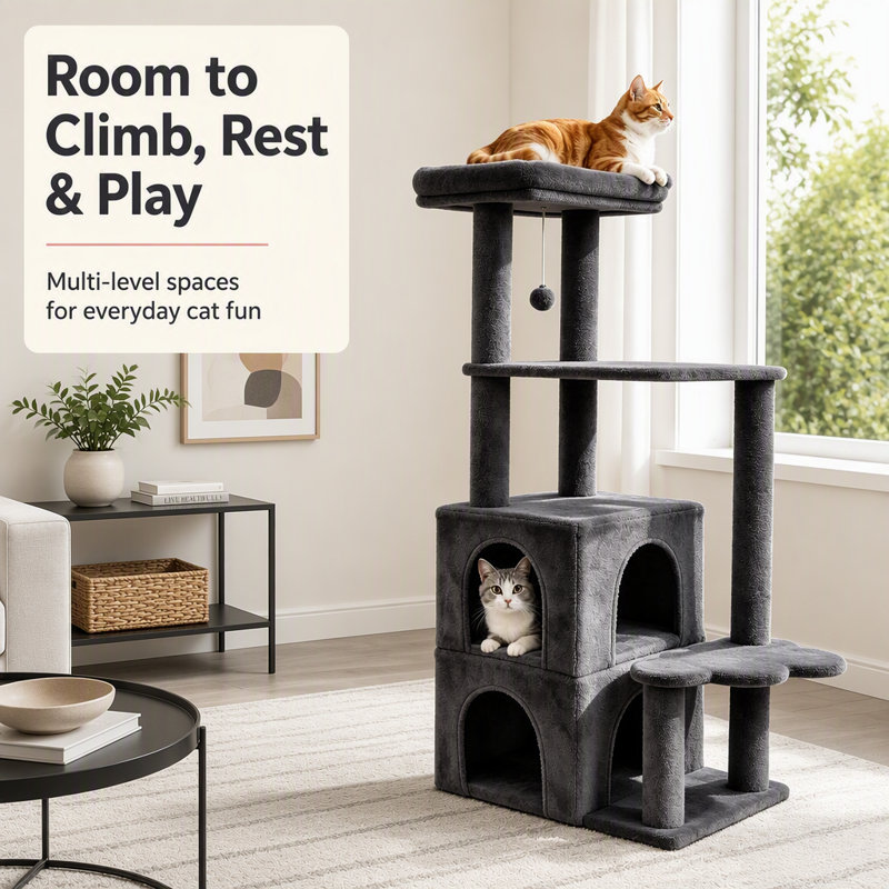 53.5'' H Cat Tree, Gris foncé